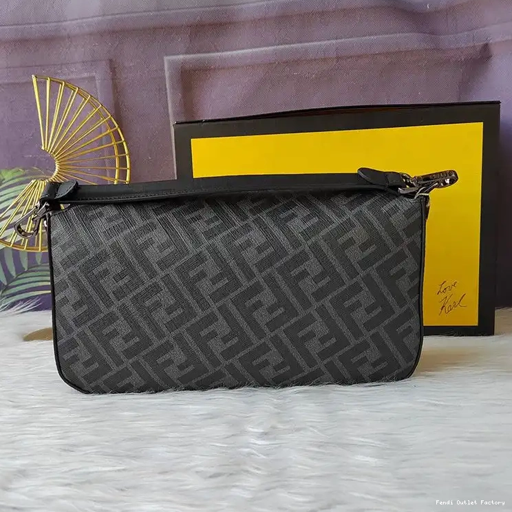 Cheap HOT In FF Fendi Baguette Black Medium Fabric Bag Motif 0511
